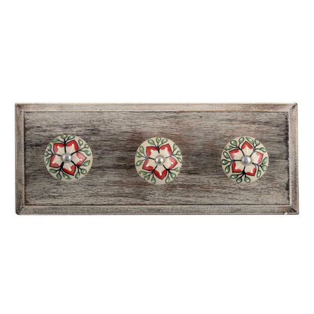 Red Poinsettia Flower Ceramic Wooden Hooks